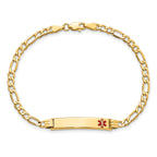 14k Medical Semi-Solid Chain/Solid Plate 26x5mm Off-Center Red Enamel Figaro Link 8 inch ID Bracelet