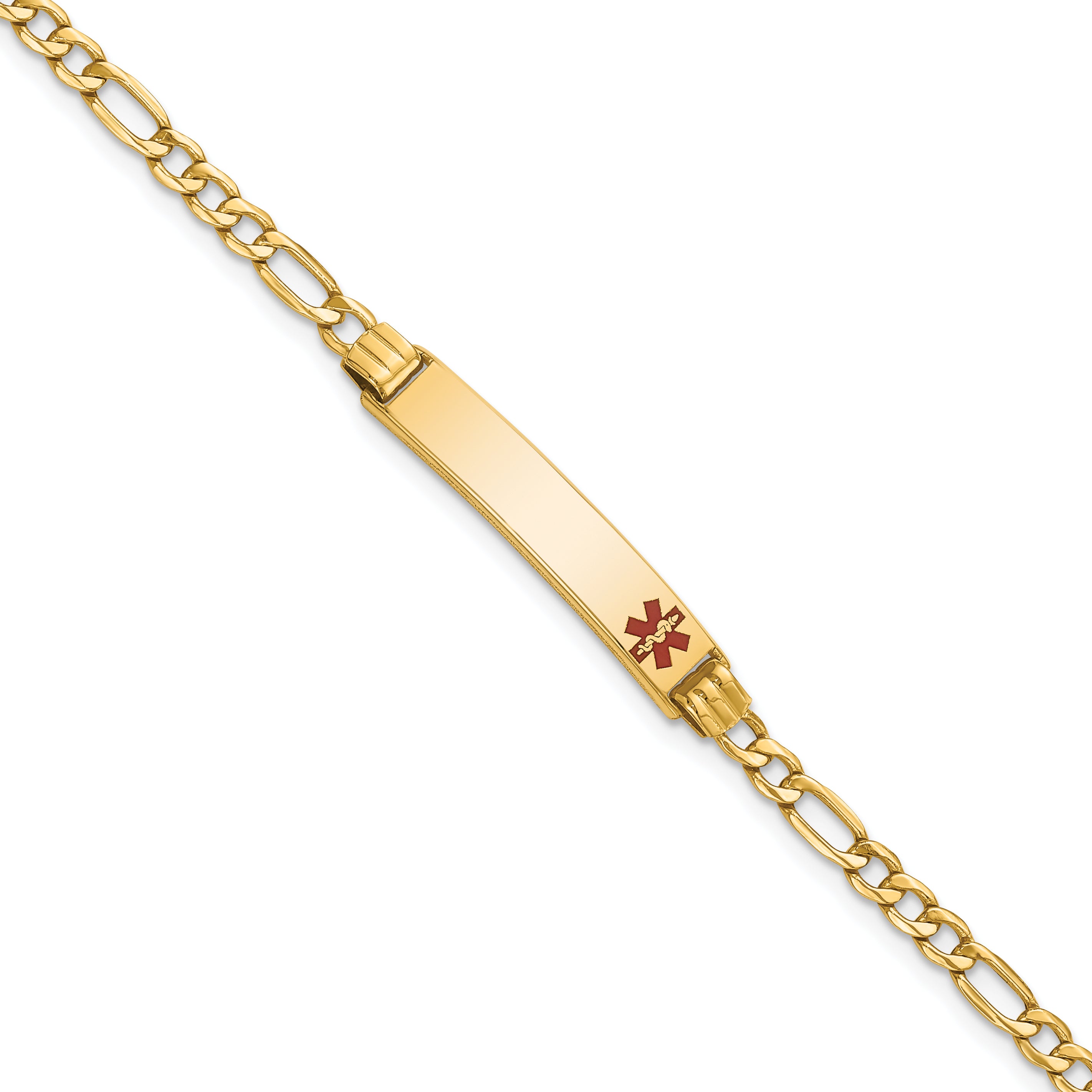 14k Medical Semi-Solid Chain/Solid Plate 26x5mm Off-Center Red Enamel Figaro Link 8 inch ID Bracelet Main image