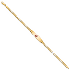 14K Medical Semi-Solid Chain/Solid Plate 26x7mm Soft Diamond Shape Centered Red Enamel Cuban Link 7 inch ID Bracelet