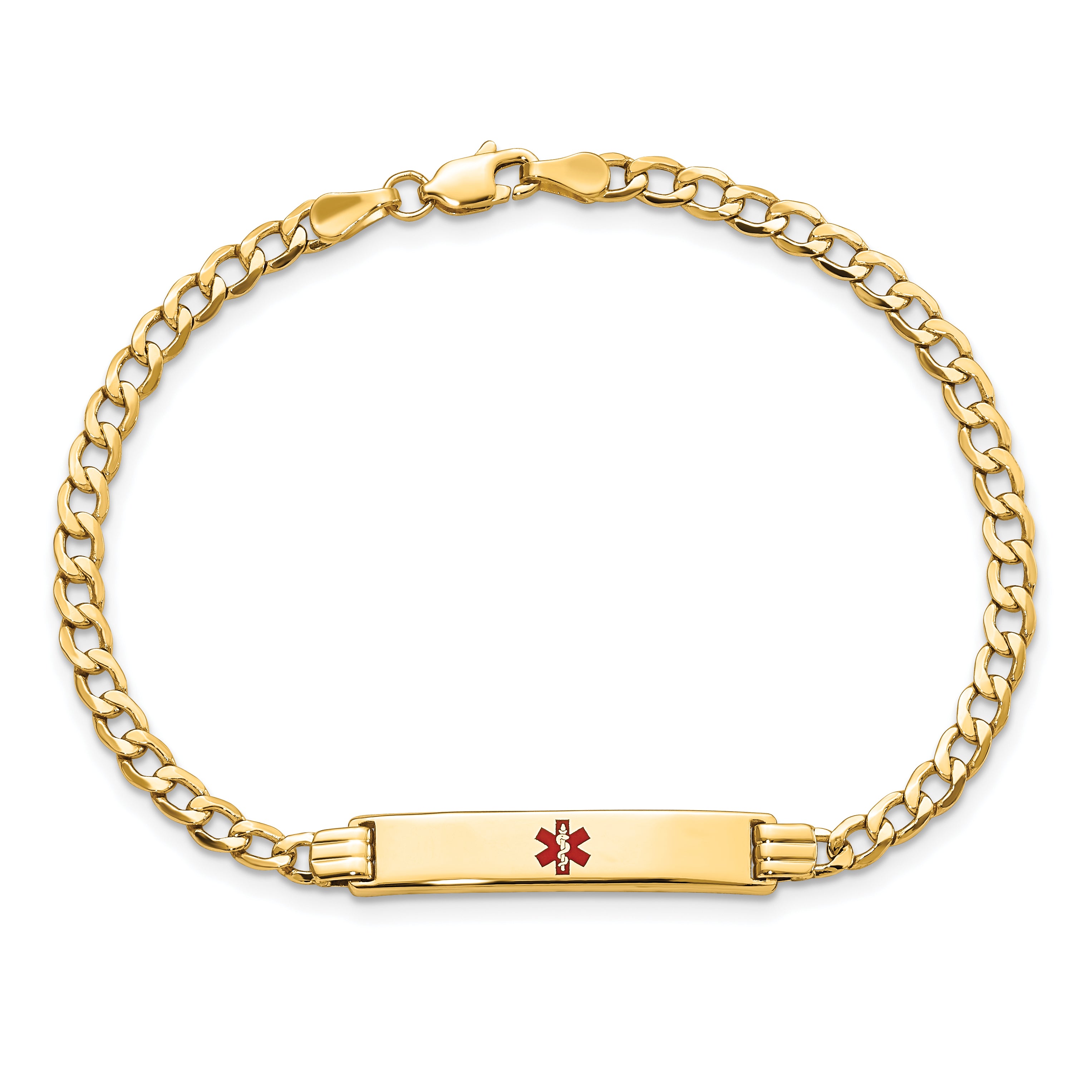 14K Medical Semi-Solid Chain/Solid Plate 26x5mm Centered Red Enamel Cuban Link 8 inch ID Bracelet Secondary image