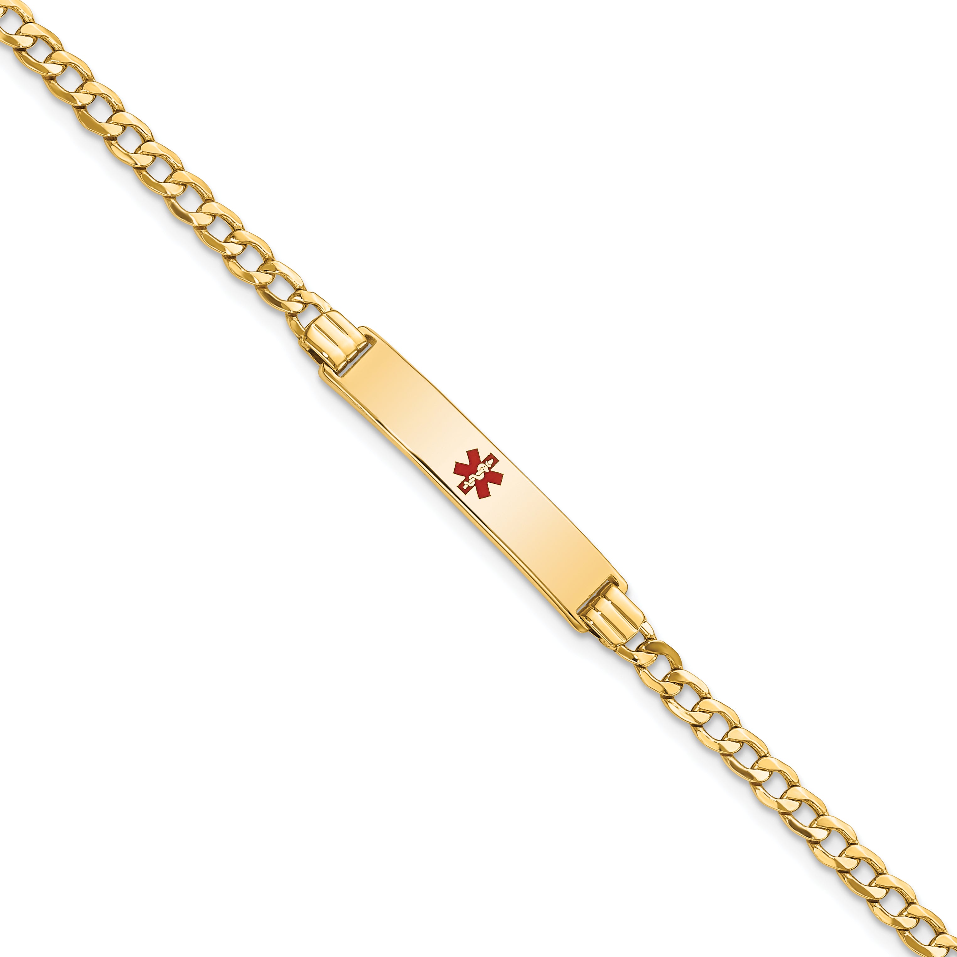 14K Medical Semi-Solid Chain/Solid Plate 26x5mm Centered Red Enamel Cuban Link 7 inch ID Bracelet Main image