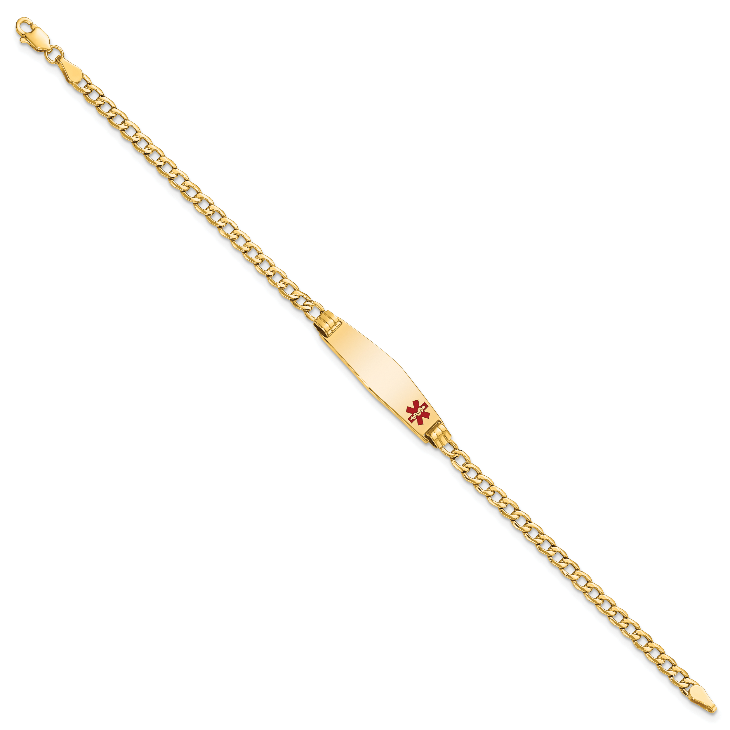 14K Medical Semi-Solid Chain/Solid Plate 26x7mm Soft Diamond Shape Off-Center Red Enamel Cuban Link 8 inch ID Bracelet Secondary image