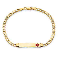 14k Medical Semi-Solid Chain/Solid Plate 26x5mm Off-Center Red Enamel Cuban Link 7 inch ID Bracelet