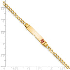 14k Medical Semi-Solid Chain/Solid Plate 26x5mm Off-Center Red Enamel Cuban Link 8 inch ID Bracelet