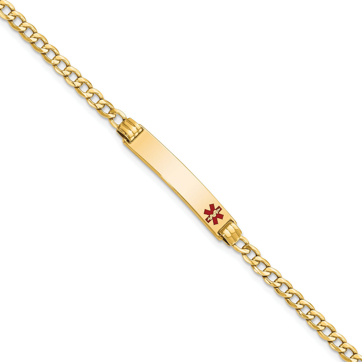 Off-Center Cuban Link ID Bracelet in 14K Yellow Gold, 5.5mm, 8 Inch - Sophia Jewelers Main image