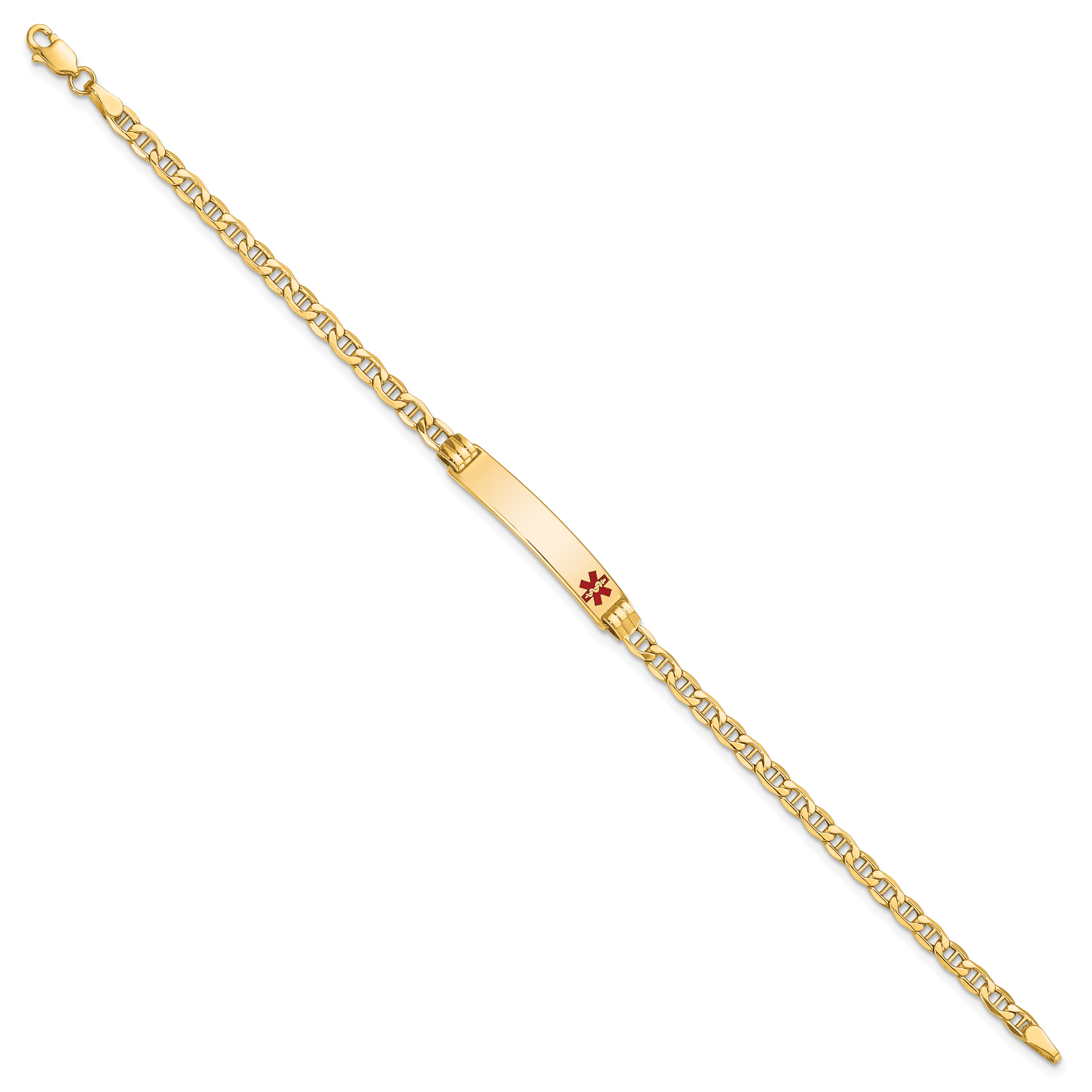 14k Medical Semi-Solid Chain/Solid Plate 26x5mm Off-Center Red Enamel Anchor Link 7 inch ID Bracelet Secondary image