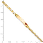 14k Medical Semi-Solid Chain/Solid Plate 26x5mm Off-Center Red Enamel Anchor Link 8 inch ID Bracelet