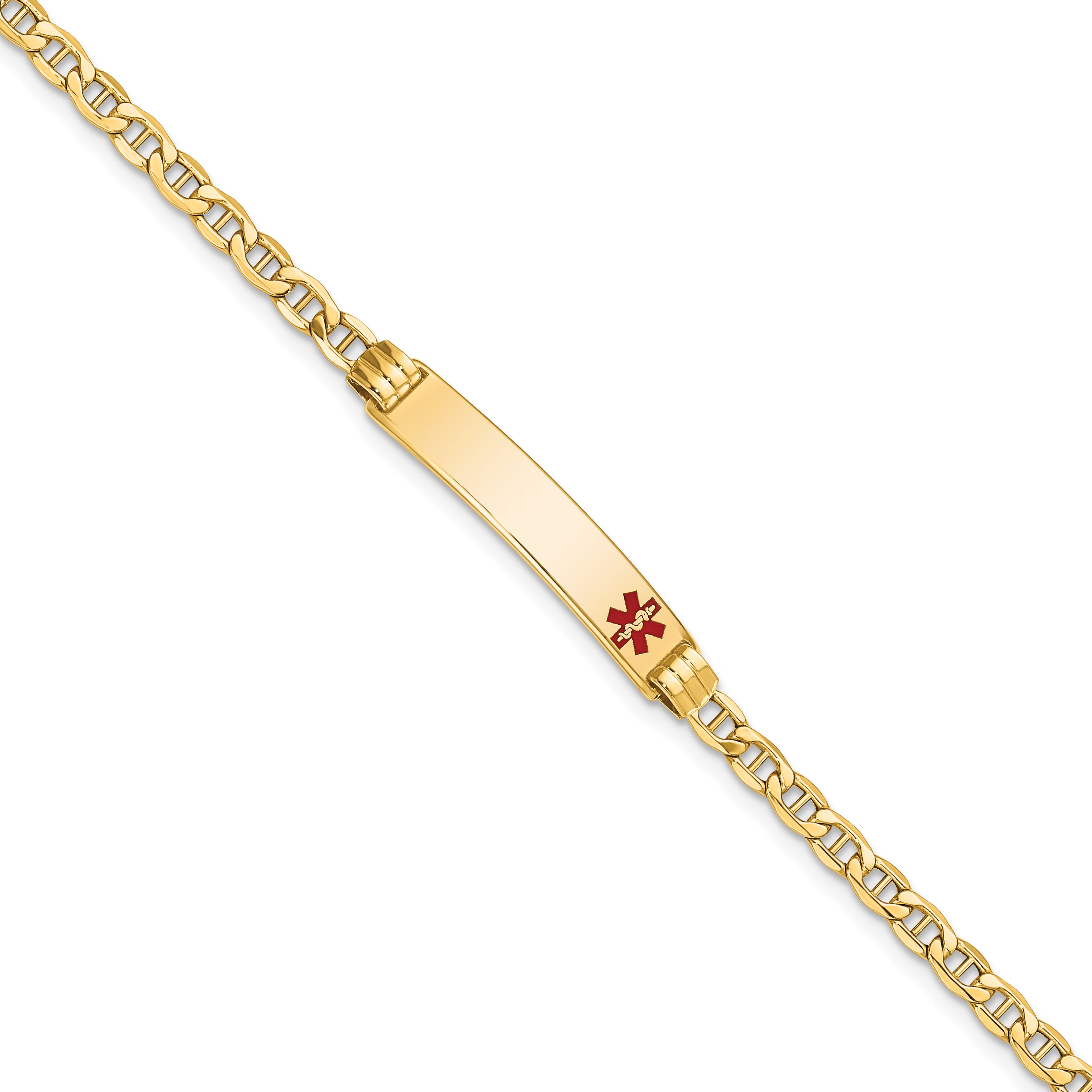 14k Medical Semi-Solid Chain/Solid Plate 26x5mm Off-Center Red Enamel Anchor Link 8 inch ID Bracelet Main image