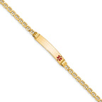 14k Medical Semi-Solid Chain/Solid Plate 26x5mm Off-Center Red Enamel Anchor Link 8 inch ID Bracelet
