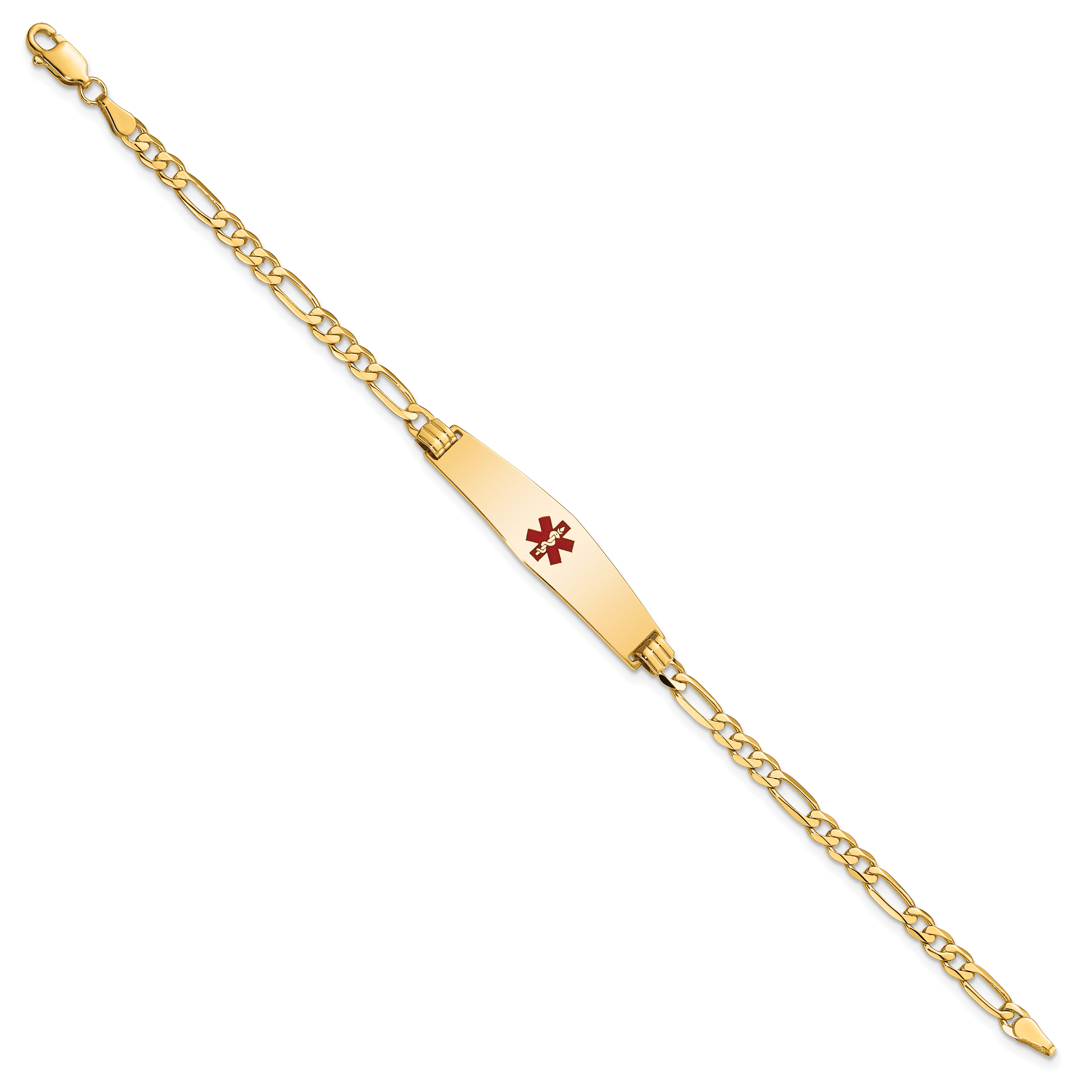 14K Medical Solid Chain/Solid Plate Soft Diamond Shape 33x8mm Centered Red Enamel Flat Figaro Link 7 inch ID Bracelet Secondary image