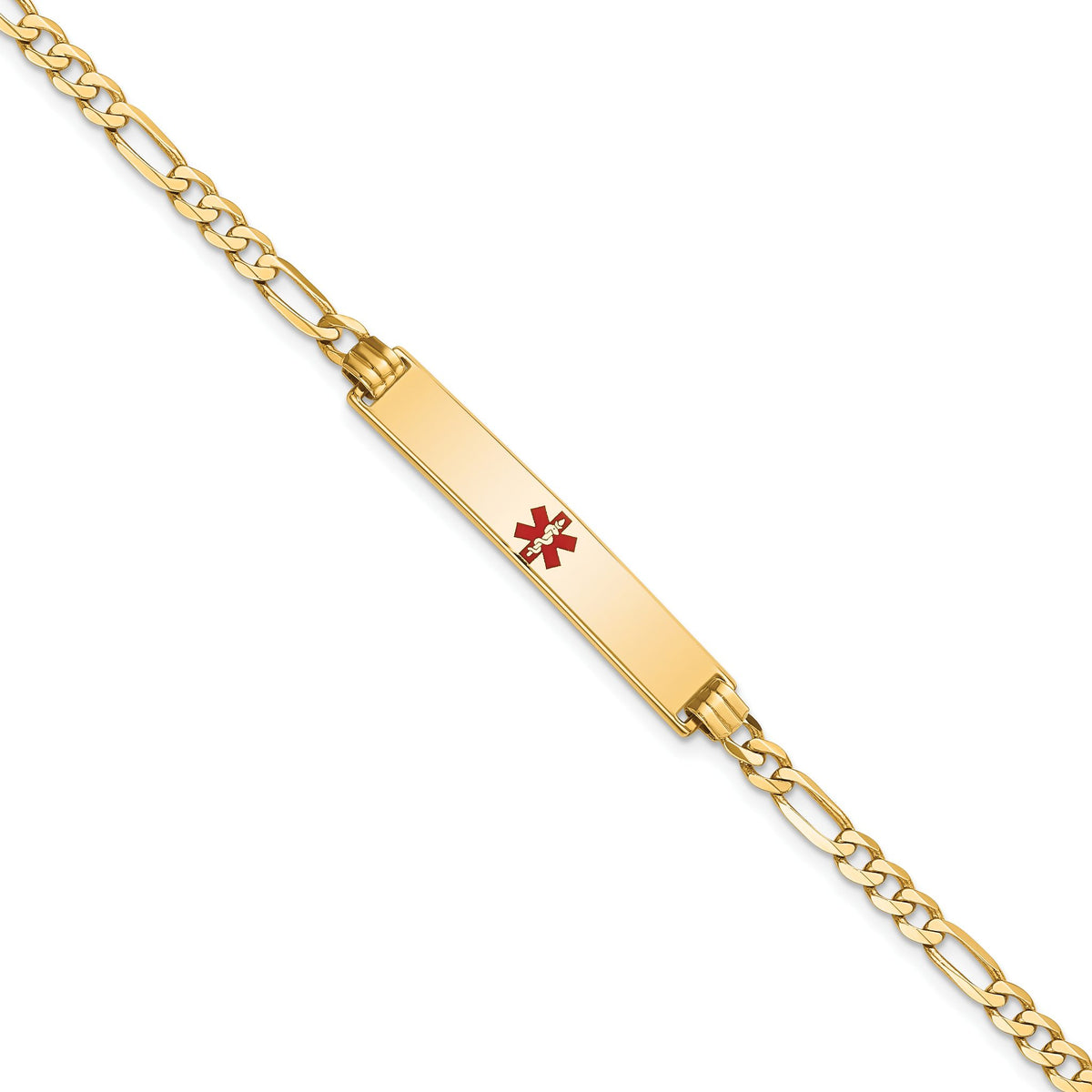 Flat Figaro Link ID Bracelet in 14K Yellow Gold, 6.3mm, 8 Inch - Sophia Jewelers Main image