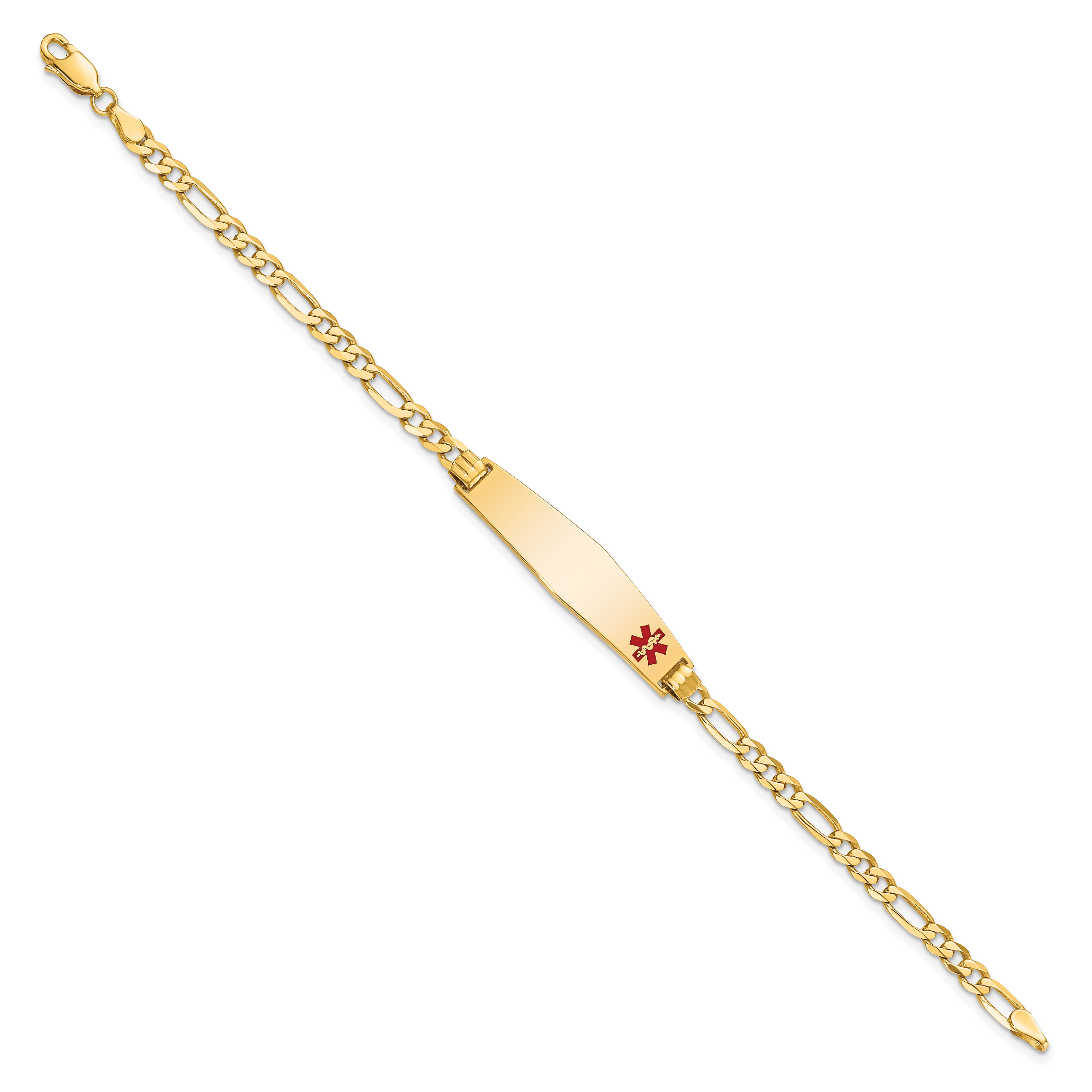 14K Medical Solid Chain/Solid Plate Soft Diamond Shape 33x8mm Off-Center Red Enamel Flat Figaro Link 7 inch ID Bracelet Secondary image