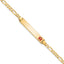 14K Medical Solid Chain/Solid Plate 33x6mm Off-Center Red Enamel Flat Figaro Link 7 inch ID Bracelet