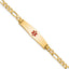 14K Medical Solid Chain/Solid Plate Soft Diamond Shape 33x8mm Centered Red Enamel Flat Figaro Link 7 inch ID Bracelet