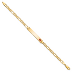 14K Medical Solid Chain/Solid Plate 33x6mm Off-Center Red Enamel Flat Figaro Link 8 inch ID Bracelet