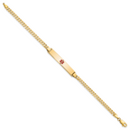 14K Medical Solid Chain/Solid Plate 34x6mm Centered Red Enamel Flat Curb Link 8 inch ID Bracelet