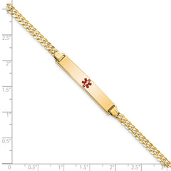 14K Medical Solid Chain/Solid Plate 34x6mm Centered Red Enamel Flat Curb Link 7 inch ID Bracelet