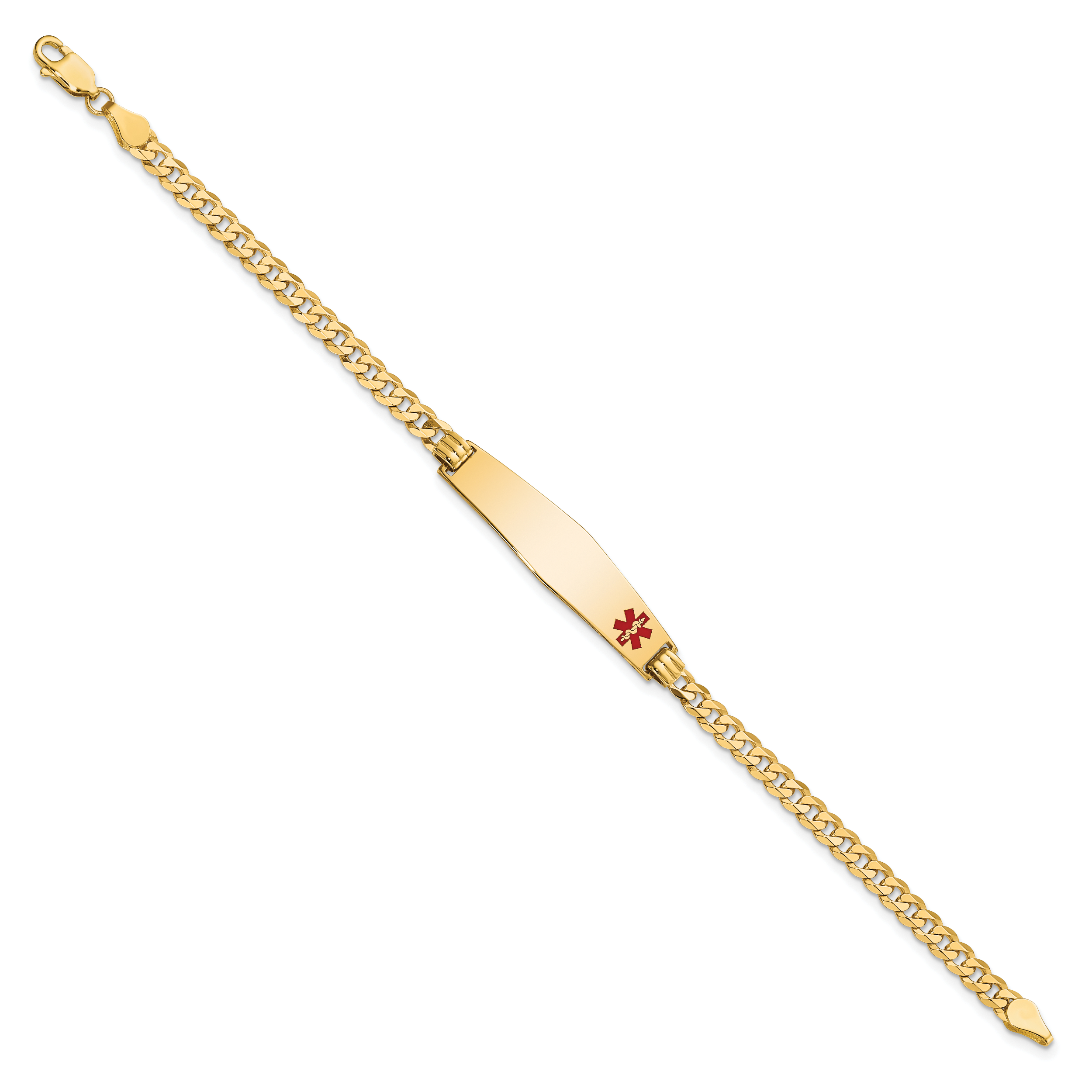 14K Medical Solid Chain/Solid Plate Soft Diamond Shape 33x8mm Off-Center Red Enamel Flat Curb Link 7 inch ID Bracelet Secondary image