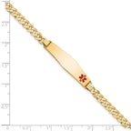 14K Medical Solid Chain/Solid Plate Soft Diamond Shape 33x8mm Off-Center Red Enamel Flat Curb Link 8 inch ID Bracelet
