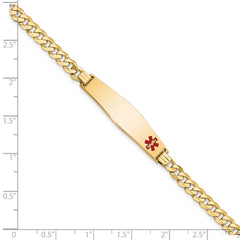 14K Medical Solid Chain/Solid Plate Soft Diamond Shape 33x8mm Off-Center Red Enamel Flat Curb Link 7 inch ID Bracelet