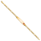 14K Medical Semi-Solid Chain/Solid Plate Soft Diamond Shape 34x8mm Off-Center Red Enamel Figaro Link 8 inch ID Bracelet