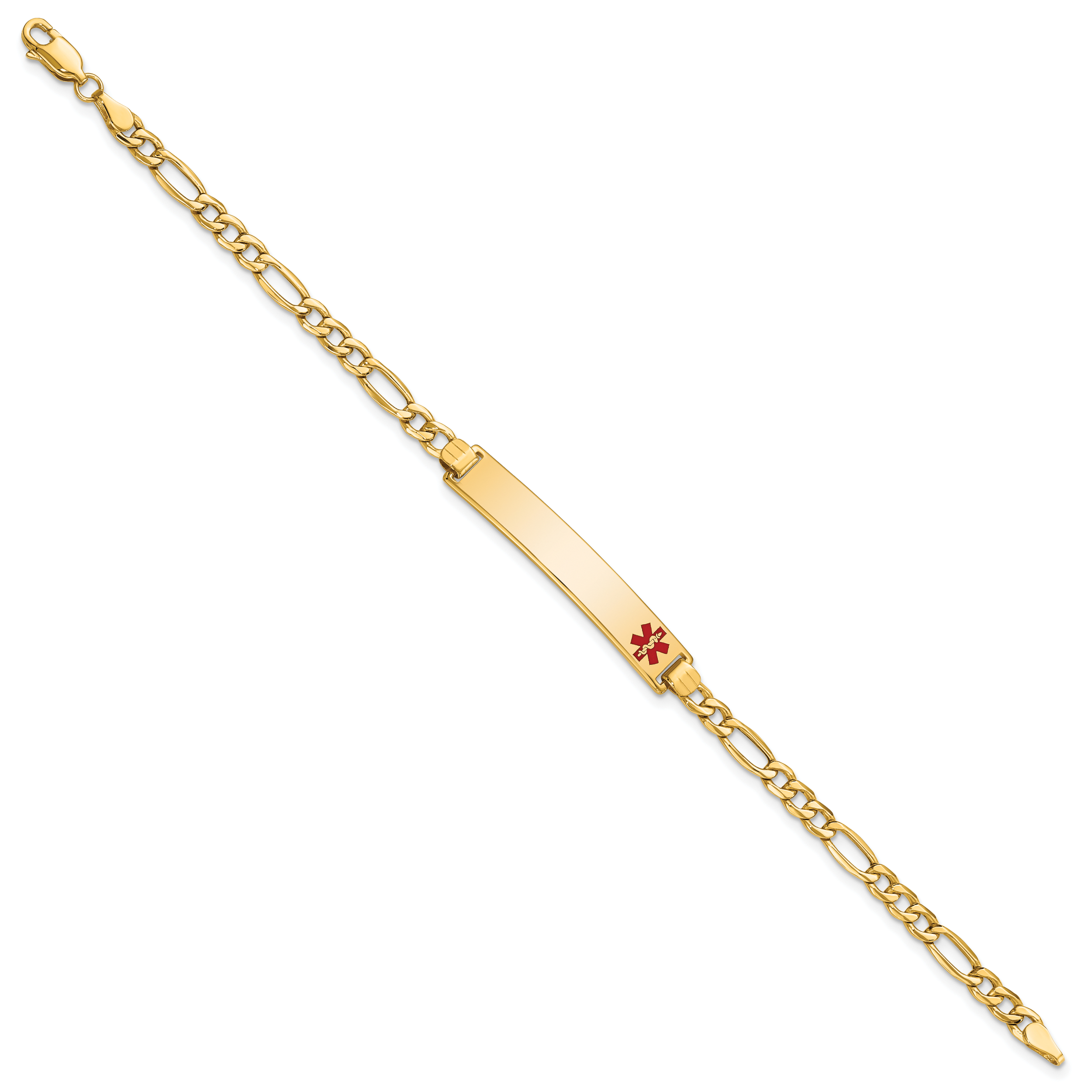14K Medical Semi-Solid Chain/Solid Plate 35x6mm Off-Center Red Enamel Figaro Link 8 inch ID Bracelet Secondary image