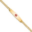 14K Medical Semi-Solid Chain/Solid Plate Soft Diamond Shape 33x8mm Centered Red Enamel Curb Link 7 inch ID Bracelet