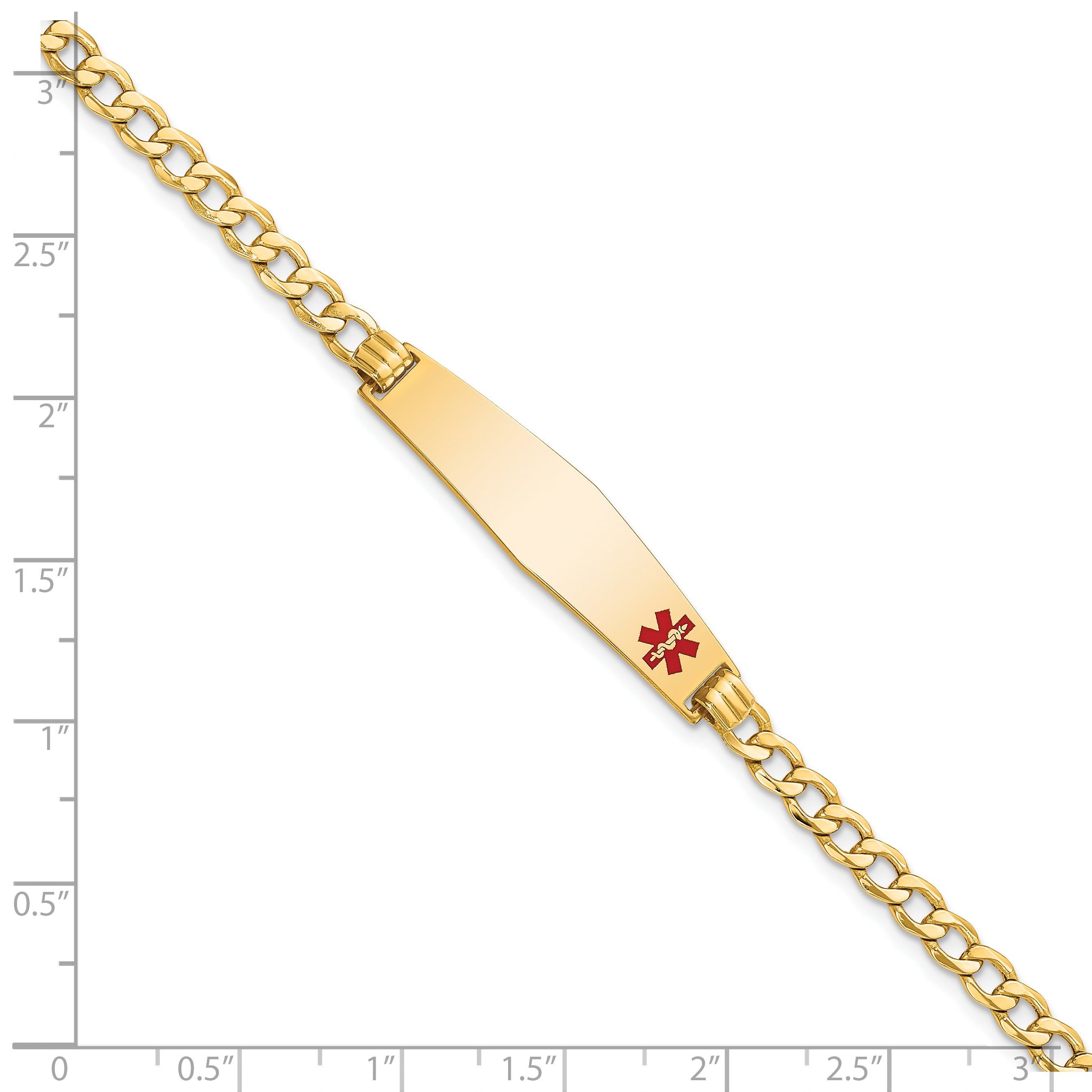 14K Medical Semi-Solid Chain/Solid Plate Soft Diamond Shape 34x8mm Off-Center Red Enamel Curb Link 7 inch ID Bracelet Secondary image