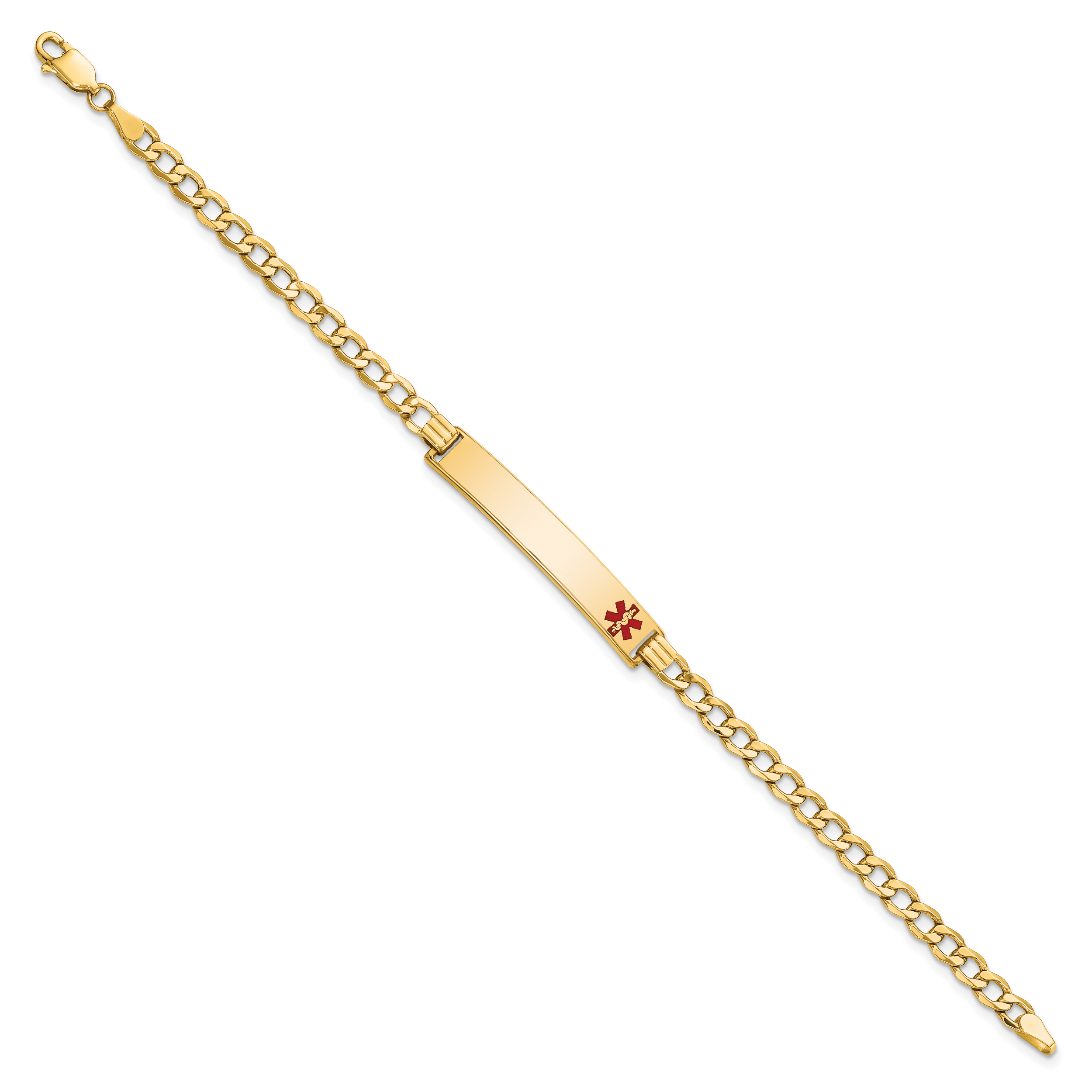 14K Medical Semi-Solid Chain/Solid Plate 35x6mm Off-Center Red Enamel Curb Link 8 inch ID Bracelet Secondary image