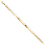 14K Medical Semi-Solid Chain/Solid Plate 35x6mm Off-Center Red Enamel Curb Link 8 inch ID Bracelet