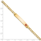 14K Medical Semi-Solid Chain/Solid Plate 35x6mm Off-Center Red Enamel Curb Link 7 inch ID Bracelet