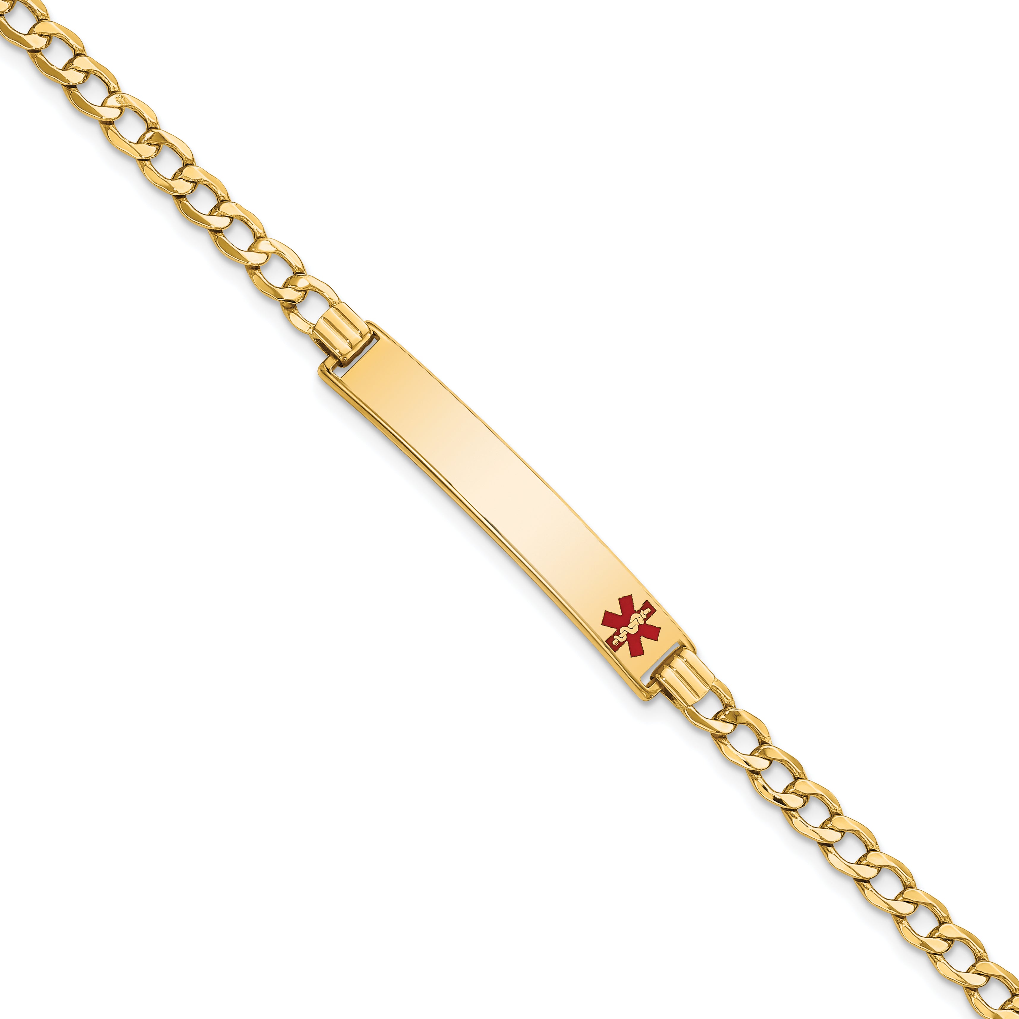 14K Medical Semi-Solid Chain/Solid Plate 35x6mm Off-Center Red Enamel Curb Link 8 inch ID Bracelet Main image