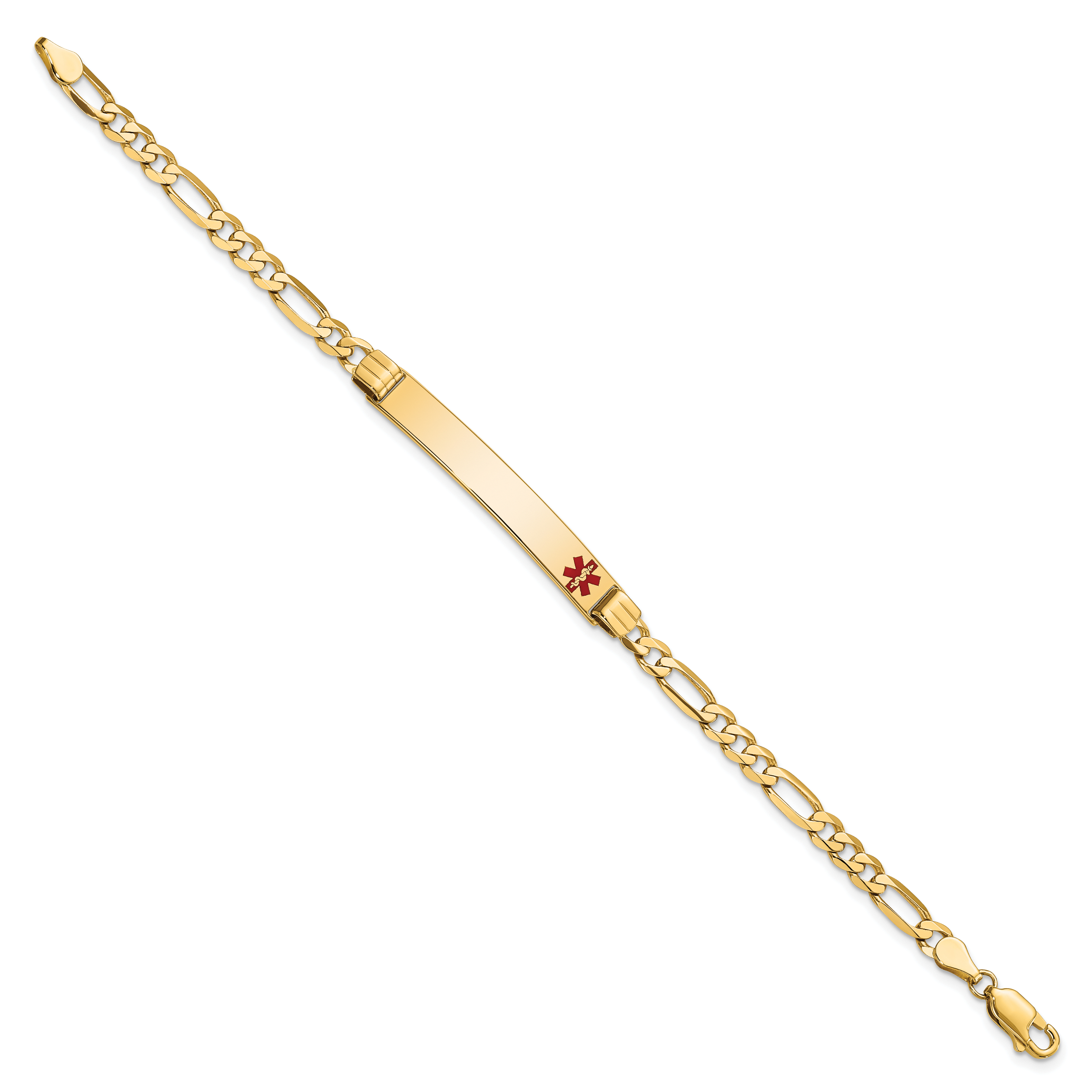 14K Medical Solid Chain/Solid Plate 37x6mm Off-Center Red Enamel Figaro Link 8 inch ID Bracelet Secondary image