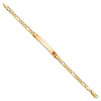 14K Medical Solid Chain/Solid Plate 37x6mm Off-Center Red Enamel Figaro Link 8 inch ID Bracelet