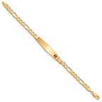 14K Medical Solid Chain/Solid Plate Soft Diamond Shape 36x9mm Off-Center Red Enamel Flat Figaro Link 8 inch ID Bracelet