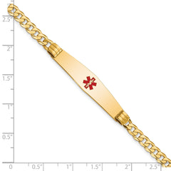 14K Medical Solid Chain/Solid Plate Soft Diamond Shape 36x9mm Centered Red Enamel Curb Link 7 inch ID Bracelet