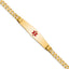 14K Medical Solid Chain/Solid Plate Soft Diamond Shape 36x9mm Centered Red Enamel Curb Link 7 inch ID Bracelet