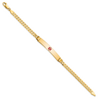 14K Medical Solid Chain/Solid Plate 37x6mm Centered Red Enamel Curb Link 7 inch ID Bracelet