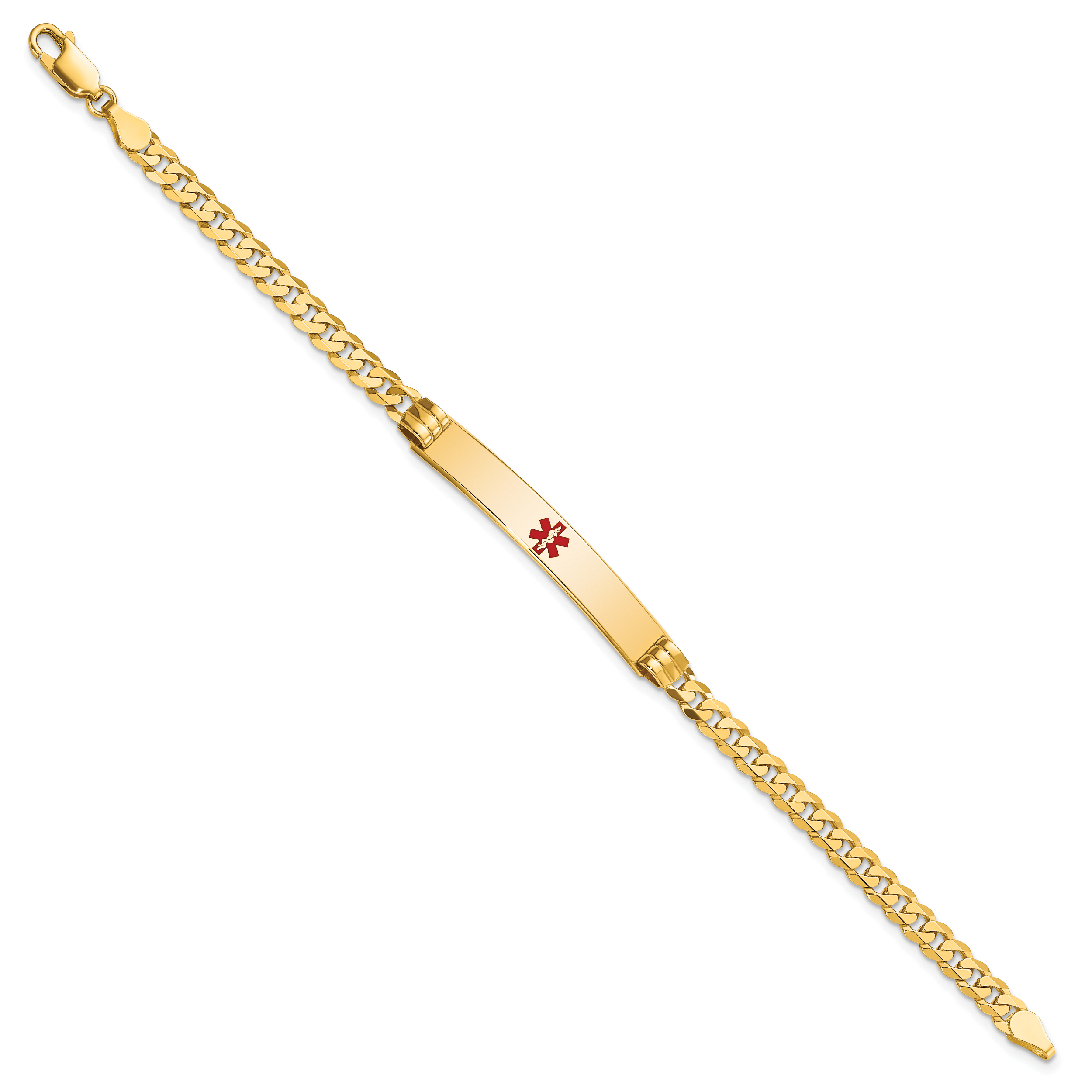14K Medical Solid Chain/Solid Plate 37x6mm Centered Red Enamel Curb Link 8 inch ID Bracelet Secondary image