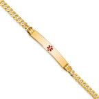 14K Medical Solid Chain/Solid Plate 37x6mm Centered Red Enamel Curb Link 8 inch ID Bracelet