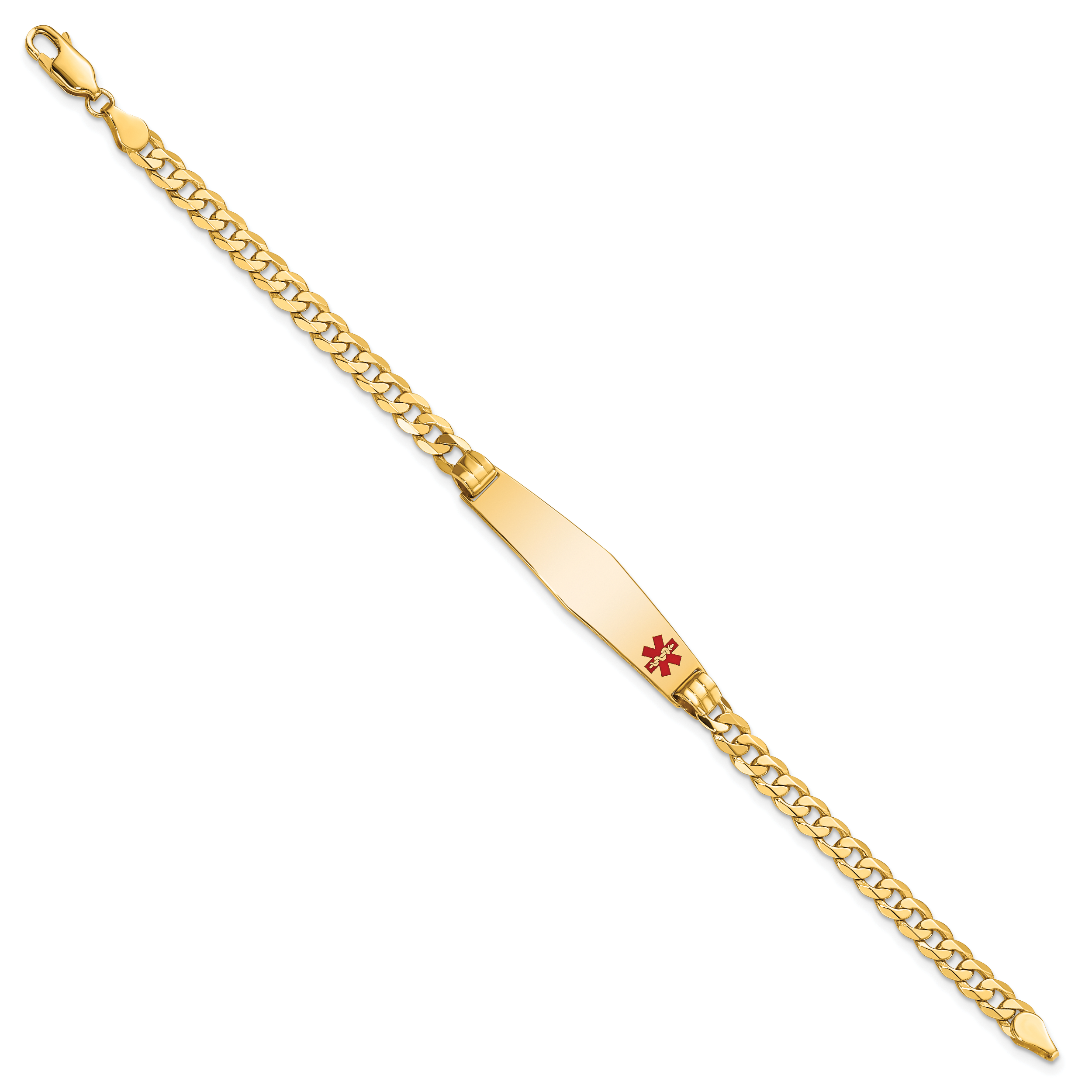 14K Medical Solid Chain/Solid Plate Soft Diamond Shape 36x9mm Off-Center Red Enamel Curb Link 8 inch ID Bracelet Secondary image