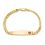 14K Medical Solid Chain/Solid Plate Soft Diamond Shape 36x9mm Off-Center Red Enamel Curb Link 8 inch ID Bracelet