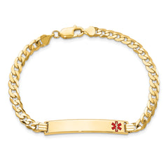 14K Medical Solid Chain/Solid Plate 37x6mm Off-Center Red Enamel Curb Link 7 inch ID Bracelet