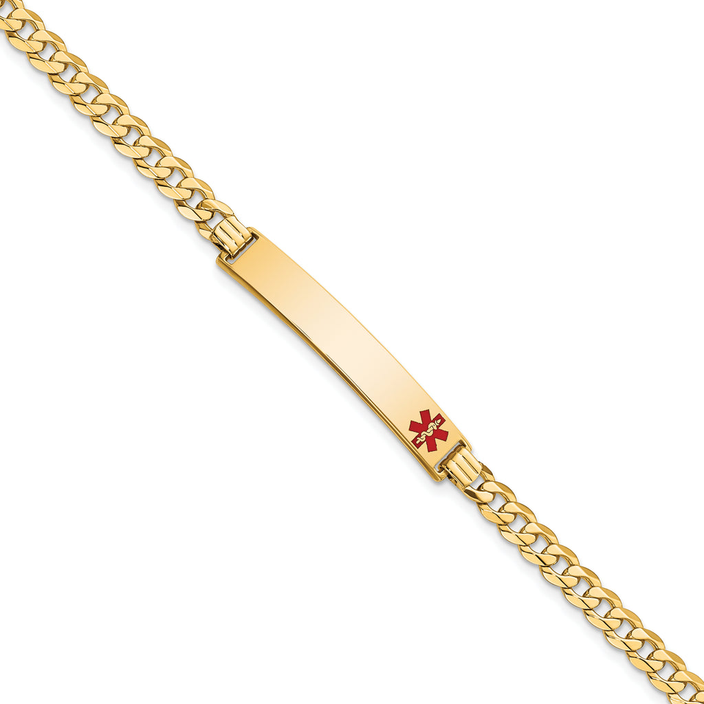 14K Medical Solid Chain/Solid Plate 37x6mm Off-Center Red Enamel Curb Link 8 inch ID Bracelet