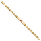 14K Medical Solid Chain/Solid Plate Soft Diamond Shape 36x9mm Centered Red Enamel Curb Link 8 inch ID Bracelet