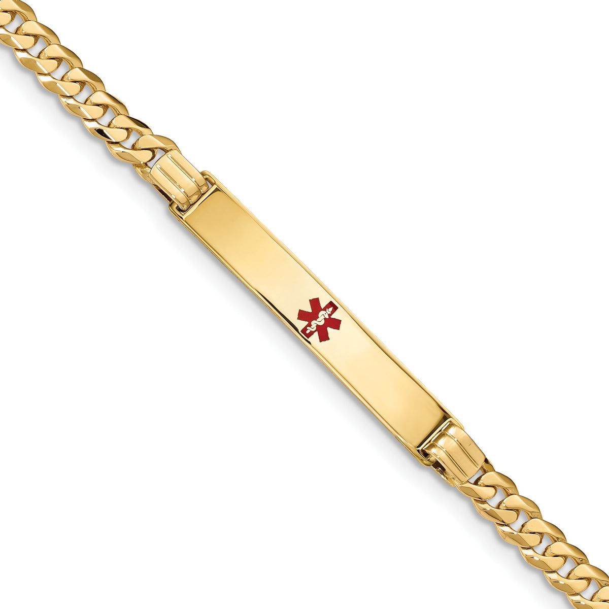 Medical Symbol Offset Curb Link ID Bracelet in 14K Yellow Gold, 8 Inch - Sophia Jewelers Main image
