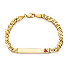14K Medical Solid Chain/Solid Plate 37x6mm Off-Center Red Enamel Curb Link 7 inch ID Bracelet