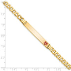14K Medical Solid Chain/Solid Plate 37x6mm Off-Center Red Enamel Curb Link 7 inch ID Bracelet