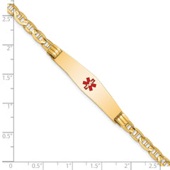 14K Medical Solid Chain/Solid Plate Soft Diamond Shape 36x9mm Centered Red Enamel Anchor Link 7 inch ID Bracelet
