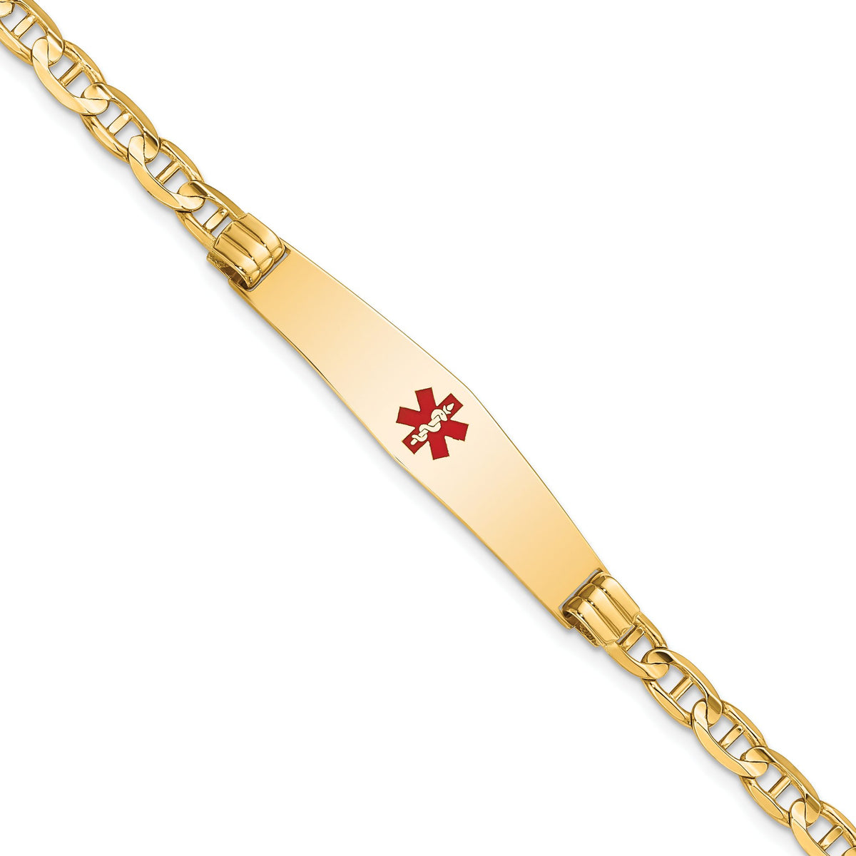 14K Medical Solid Chain/Solid Plate Soft Diamond Shape 36x9mm Centered Red Enamel Anchor Link 8 inch ID Bracelet - Sophia Jewelers Main image